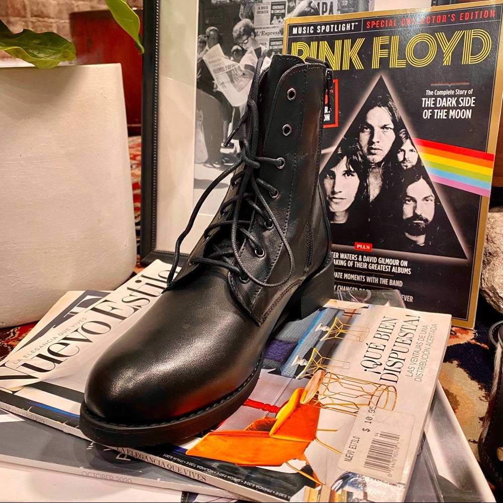 Italian leather black combat boots